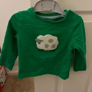 Boden Green Long Sleeve Baby Tee with Sheep Appliqué
